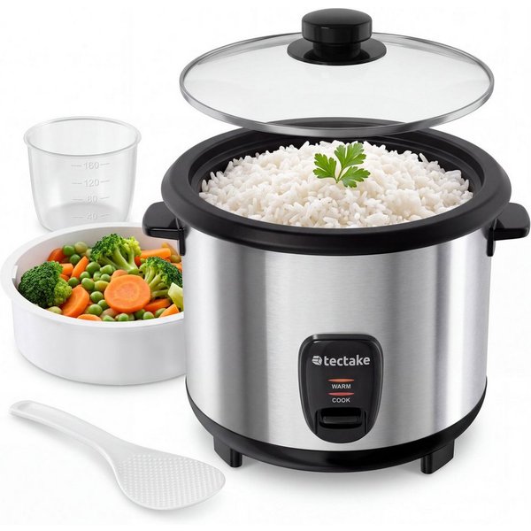 tectake Reiskocher Küchenmaschine, 31x27,5x25,5 cm, 1,8 l/10 Port., 700 W, 2-in-1: Topf entnehmbar/Dampfgareinsatz, warmhaltend, Griffe hitzefest