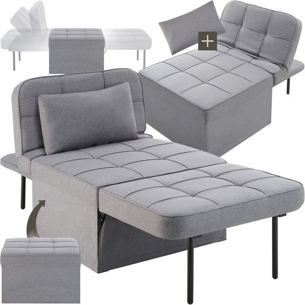 tectake Relaxsessel gepolsterter Schlafhocker mit extra Kopfkissen, Belastbarkeit 150 kg (Schlafsessel Ponto, in Grau), 4 in 1, 6-fach verstellbare Rückenlehne,