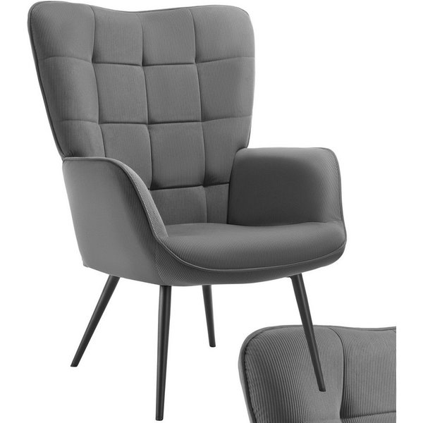 tectake Relaxsessel Polstersessel, bodenschonend, Belastbarkeit 150 kg, 72 x 76 x 100,5 (Fernsehsessel Hygge, in Feincord Anthrazit/Schwarz), gepolstert, Armleh