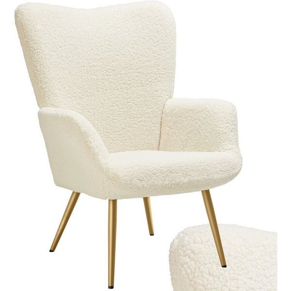 tectake Relaxsessel Polstersessel, bodenschonend, Belastbarkeit 150 kg, 72 x 76 x 100,5 (Fernsehsessel Hygge, in Bouclé Creme/Gold), gepolstert, Armlehnen und e