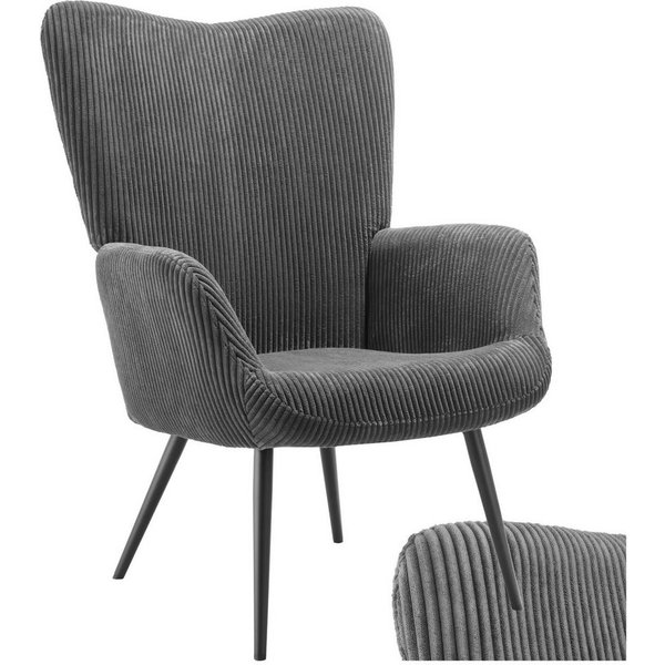 tectake Relaxsessel Polstersessel, bodenschonend, Belastbarkeit 150 kg, 72 x 76 x 100,5 (Fernsehsessel Hygge, in Breitcord Anthrazit/Schwarz), gepolstert, Armle