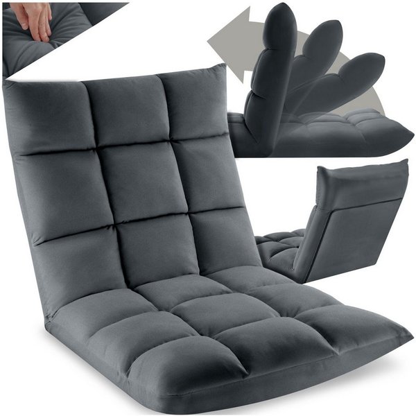 tectake Relaxsessel Polstersessel mit Samtbezug, Belastbarkeit 120 kg, 108 x 57 x 13,5 (Fernsehsessel Snooze, in Grau), 2 in 1, gepolstert, verstellbare Rückenl
