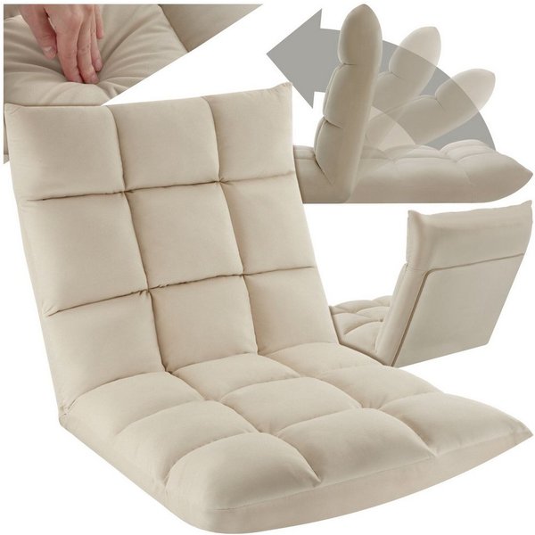 tectake Relaxsessel Polstersessel mit Samtbezug, Belastbarkeit 120 kg, 108 x 57 x 13,5 (Fernsehsessel Snooze, in Beige), 3 in 1, gepolstert, verstellbare Rücken