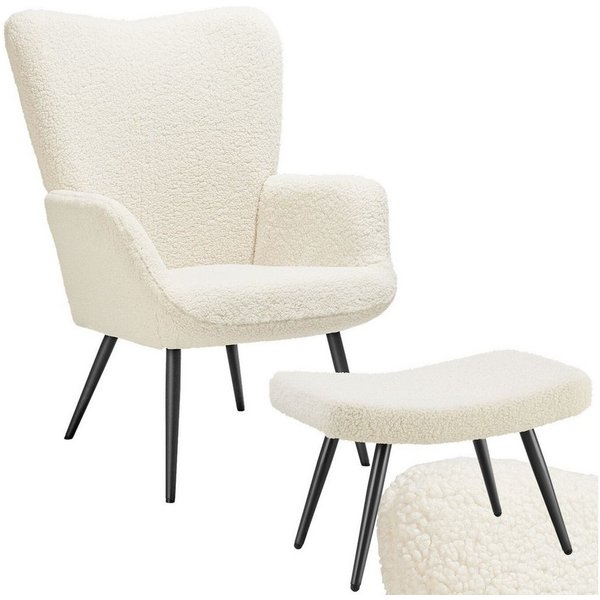 tectake Relaxsessel Polstersessel, bodenschonend, Belastbarkeit 150 kg, 72 x 76 x 100,5 (Fernsehsessel Hygge, in Bouclé Creme/Schwarz), gepolstert, Armlehnen un