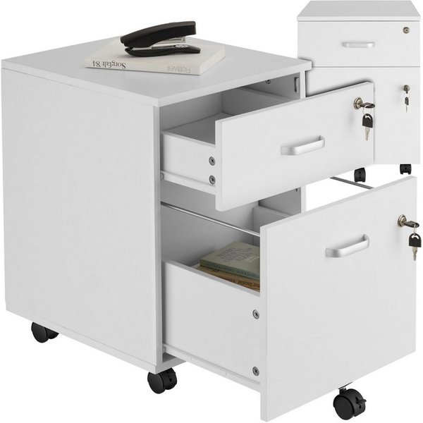 tectake Rollcontainer Schreibtischunterschrank, 40 x 44 x 54,5 cm, abschließbar, kratzfest, (Aktenschrank Vagur, in weiß), 2 A4-Schubladen, Ersatzschlüssel, 5 g