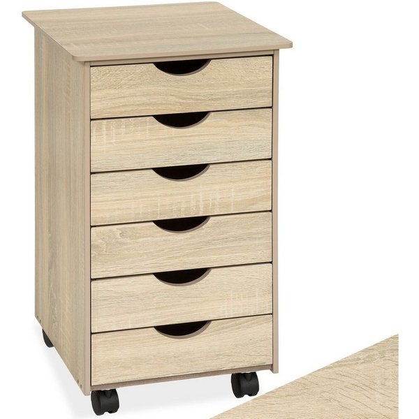 tectake Rollcontainer Schubladenschrank, einfache Montage, Maße 36 x 40 x 65 cm, aus Holz, (Schreibtisch Unterschrank, in Holz hell, Eiche Sonoma), 6 Schubl., 4
