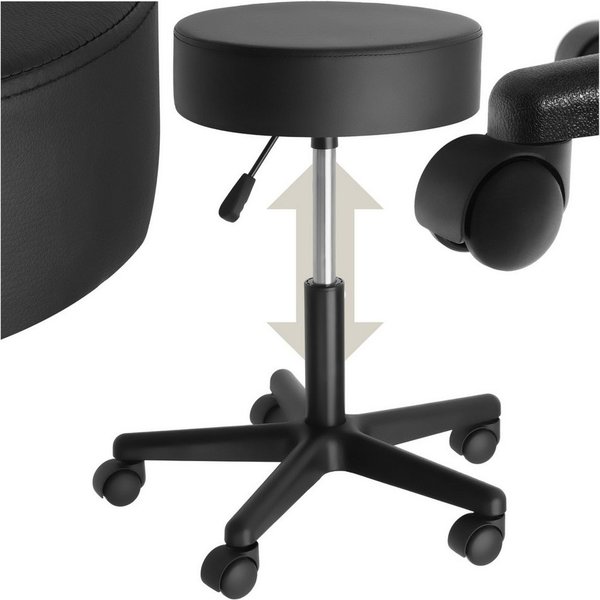 tectake Rollsitz Rollhocker, Belastbarkeit 150 kg, höhenverstellbar und 360° drehbar (Drehstuhl Werner, in schwarz), Kunstlederbezug, gute Polsterung, stabiles 