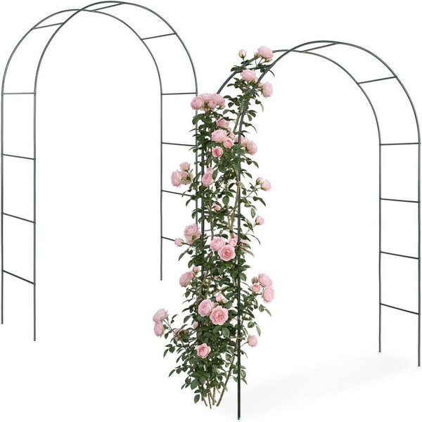 tectake Rosenbogen 2er-Set Rankhilfe, Maße 140 x 40 x 240 cm, gefertigt aus Stahl Gartenbogen, in grün, Wetterfeste Ausführung, bietet stabilen Halt und einfach
