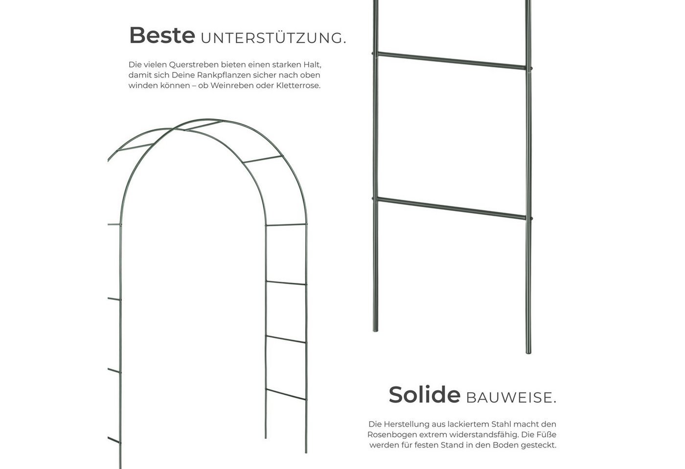 tectake Rosenbogen 2er-Set Rankhilfe, Maße 140 x 40 x 240 cm, gefertigt aus Stahl Gartenbogen, in grün, Wetterfeste Ausführung, bietet stabilen Halt und einfach – Bild 3 von 5