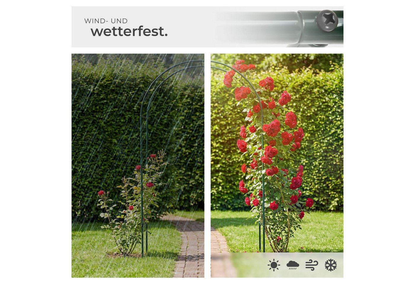 tectake Rosenbogen 2er-Set Rankhilfe, Maße 140 x 40 x 240 cm, gefertigt aus Stahl Gartenbogen, in grün, Wetterfeste Ausführung, bietet stabilen Halt und einfach – Bild 4 von 5