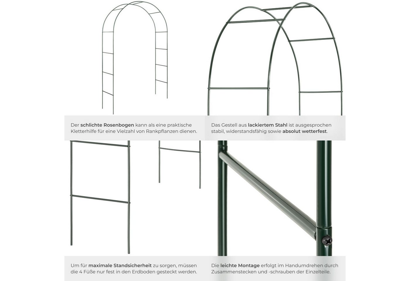 tectake Rosenbogen 2er-Set Rankhilfe, Maße 140 x 40 x 240 cm, gefertigt aus Stahl Gartenbogen, in grün, Wetterfeste Ausführung, bietet stabilen Halt und einfach – Bild 5 von 5