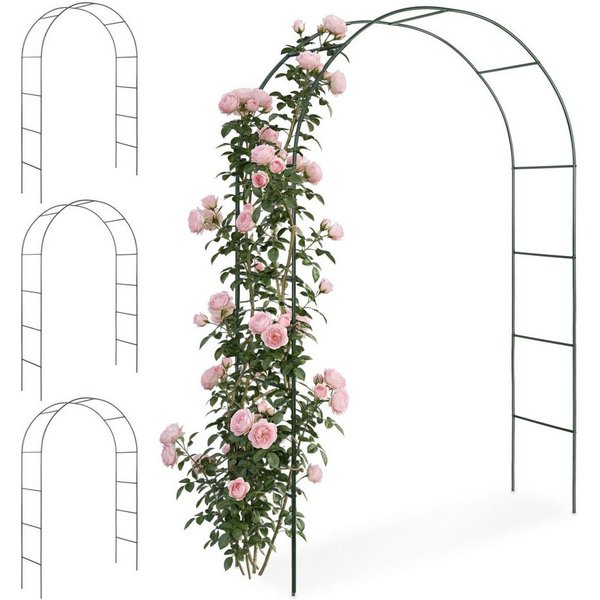tectake Rosenbogen 4er-Set Rankhilfe, Maße 140 x 40 x 240 cm, gefertigt aus Stahl Gartenbogen, in grün, Wetterfeste Ausführung, bietet stabilen Halt und einfach