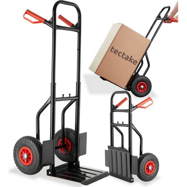tectake Sackkarre Hubwagen, 200 kg belastbar, Stahlrahmen, Luftreifen, (Rollwagen Jürgen, in schwarz), Klappbare Ladeschaufel mit Radschutz, Sicherheitsgriffe a