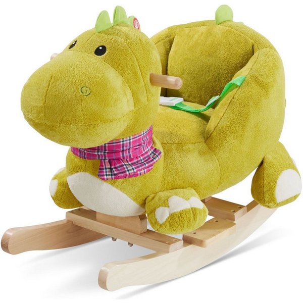 tectake Schaukelpferd Schaukeltier Dinosaurier, weicher Plüschbezug, mit Sicherheitsgurt, hochwertiges Design, mit Soundeffekt, ab 12 Monaten geeignet