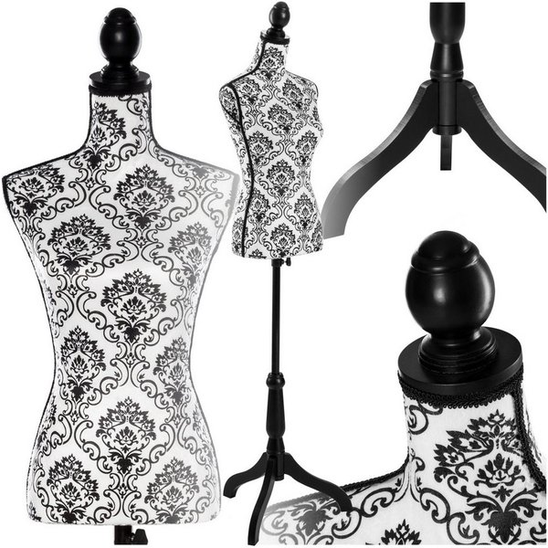 tectake Schneiderpuppe Damenbüste, höhenverstellbar, 133 - 168 cm, Torso, weiblich, aus Schaumstoff, mit Holzstandfuß
