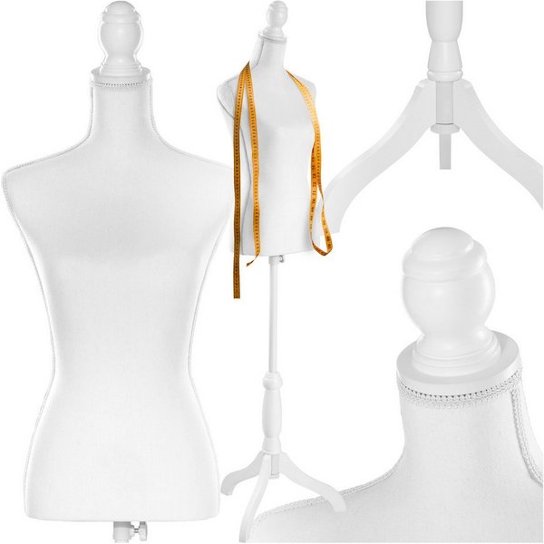 tectake Schneiderpuppe Damenbüste, höhenverstellbar, 133 - 168 cm, Torso, weiblich, aus Schaumstoff, mit Holzstandfuß