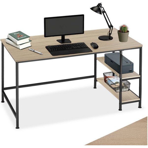 tectake Schreibtisch Computertisch, Seitenregal mit 2 Ablagefächern, 120 x 60 x 75,5 cm (Arbeitstisch Canton, 1-St., in Industrial Holz hell, Eiche Sonoma), Hol
