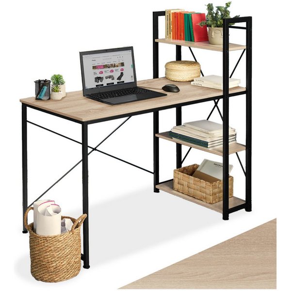 tectake Schreibtisch Computertisch, höhenverstellbare Kunststofffüße, 122 x 61 x 120 cm (Arbeitstisch Hershey, 1-St., in Industrial Holz hell, Eiche Sonoma), Ho