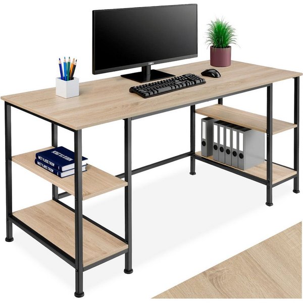 tectake Schreibtisch Computertisch mit höhenverstellbaren Kunststofffüßen, 137 x 55 x 75 (Arbeitstisch Stoke, 1-St., in Industrial Holz hell, Eiche Sonoma), Hol