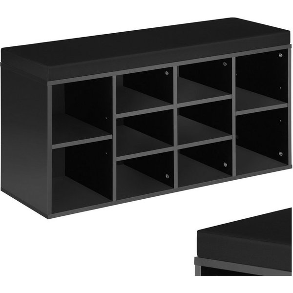 tectake Schuhschrank Schuhkommode, 103,5 x 48 x 30 cm, für 10 Paar Schuhe (Sideboard Max, 1-St., in schwarz) abnehmbarem Sitzpolster, 2 verstellbare Zwischenböd