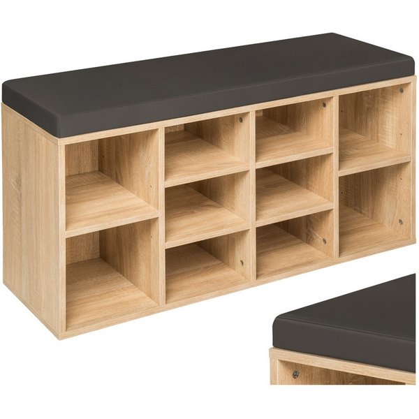 tectake Schuhschrank Schuhkommode, 103,5 x 48 x 30 cm, für 10 Paar Schuhe (Sideboard Max, 1-St., in dunkelgrau/eiche hell) abnehmbarem Sitzpolster, 2 verstellba