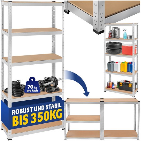 tectake Schwerlastregal Lastenregal in Varianten, verzinkter Stahl, schnell montiert, Lagergestell, belastbare höhenverstellbare MDF-Böden, runde Kanten, Kunsts