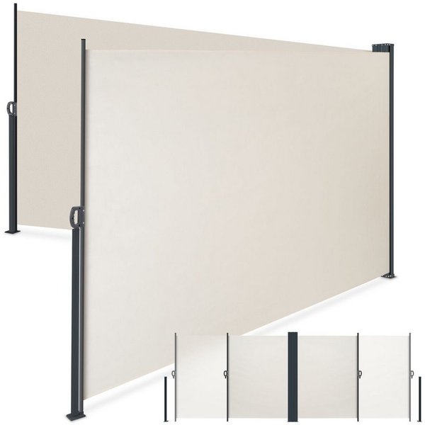 tectake Seitenarmmarkise Doppel-Seitenmarkise, ausziehbar, mit Aufrollmechanismus, 160 x 600 (Sichtschutzmarkise, in beige) wetterfest, blickdicht, Schutz vor S