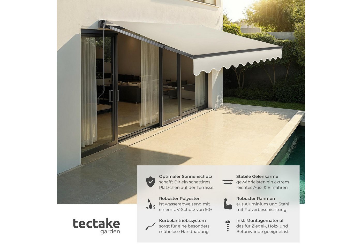 tectake Seitenarmmarkise Sichtschutz Garten mit Wandhalterung, UV-beständig und (Balkonmarkise Ornella, in beige) verschiedene Größen, stabile Gelenkarme, leich – Bild 2 von 5