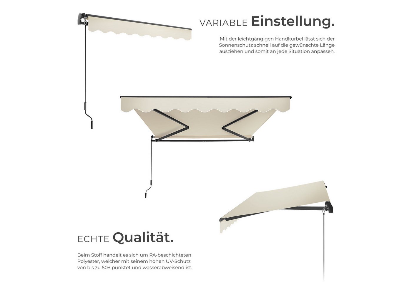 tectake Seitenarmmarkise Sichtschutz Garten mit Wandhalterung, UV-beständig und (Balkonmarkise Ornella, in beige) verschiedene Größen, stabile Gelenkarme, leich – Bild 3 von 5