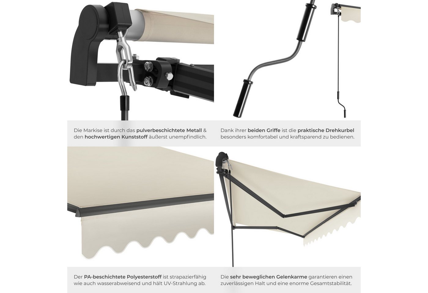 tectake Seitenarmmarkise Sichtschutz Garten mit Wandhalterung, UV-beständig und (Balkonmarkise Ornella, in beige) verschiedene Größen, stabile Gelenkarme, leich – Bild 5 von 5