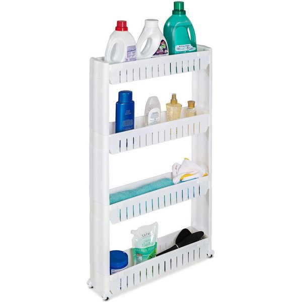 tectake Seitenregal Nischenregal, leicht zu reinigen, einfache Montage, 54 x 12 x 101 cm, Aufbewahrungsregal Joe 1-tlg., 4 Ebenen, mit 4 Rollen