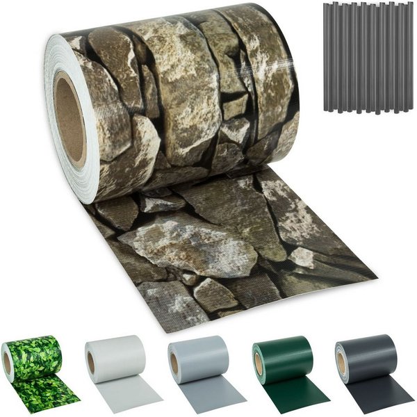 tectake Sichtschutzzug Sichtschutzstreifen mit Befestigungsclips, witterungs und, Einzelstab- und Doppelstabmatten-Zäune, (Zaunblende, 450 g/m², in stein-optik)