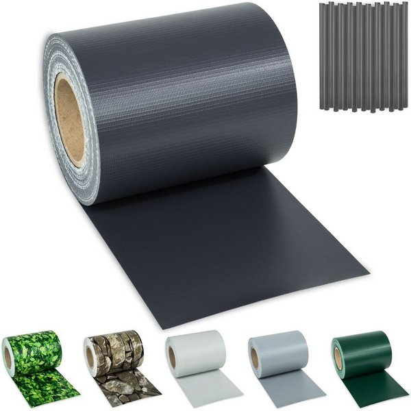 tectake Sichtschutzzug Sichtschutzstreifen mit Befestigungsclips, witterungs und, Einzelstab- und Doppelstabmatten-Zäune, (Zaunblende, 450 g/m², in anthrazit), 