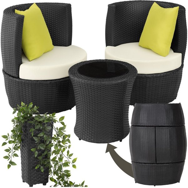 tectake Sitzgruppe Aluminium Rattan Gartenlounge, stapelbar, mit Sicherheitsglasplatte, (Loungeset Nizza, 4-tlg., für Außen in Schwarz), wetterfest und UV-bestä
