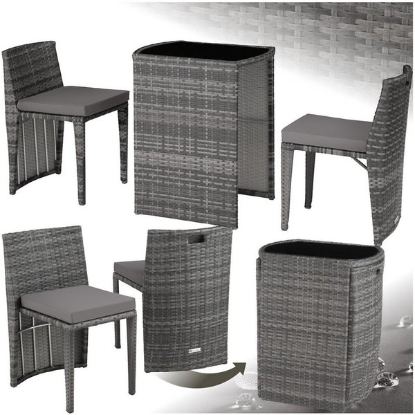 tectake Sitzgruppe Aluminium Rattanset mit Sicherheitsglasplatte, kein Aufbau, (Loungeset Hamburg, 3-tlg., für Außen in Grau), wetterfest und UV-beständig, zusa
