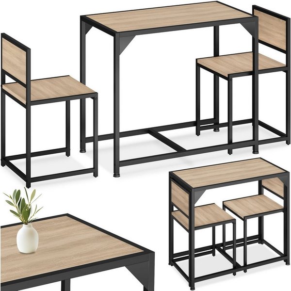 tectake Sitzgruppe Essgruppe 3-teilig, mit höhenverstellbaren Kunststofffüßen, (Loungeset Milton, 3-tlg., in Industrial Holz hell, Eiche Sonoma), Esstisch mit 2