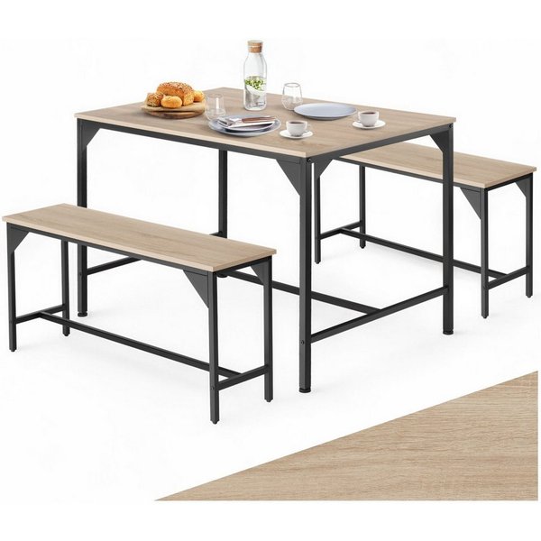 tectake Sitzgruppe Essgruppe 3-teilig, mit höhenverstellbaren Kunststofffüßen, (Loungeset Bolton, 3-tlg., in Industrial Holz hell, Eiche Sonoma), Esstisch mit 2