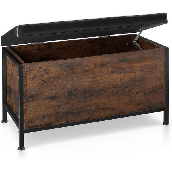tectake Sitzhocker gepolsterte Sitztruhe, Kunstlederbezug, 81,5 x 41,5 x 50,5 cm (Sitzbank mit Stauraum Calico, in Industrial Holz dunkel, rustikal), großer Sta