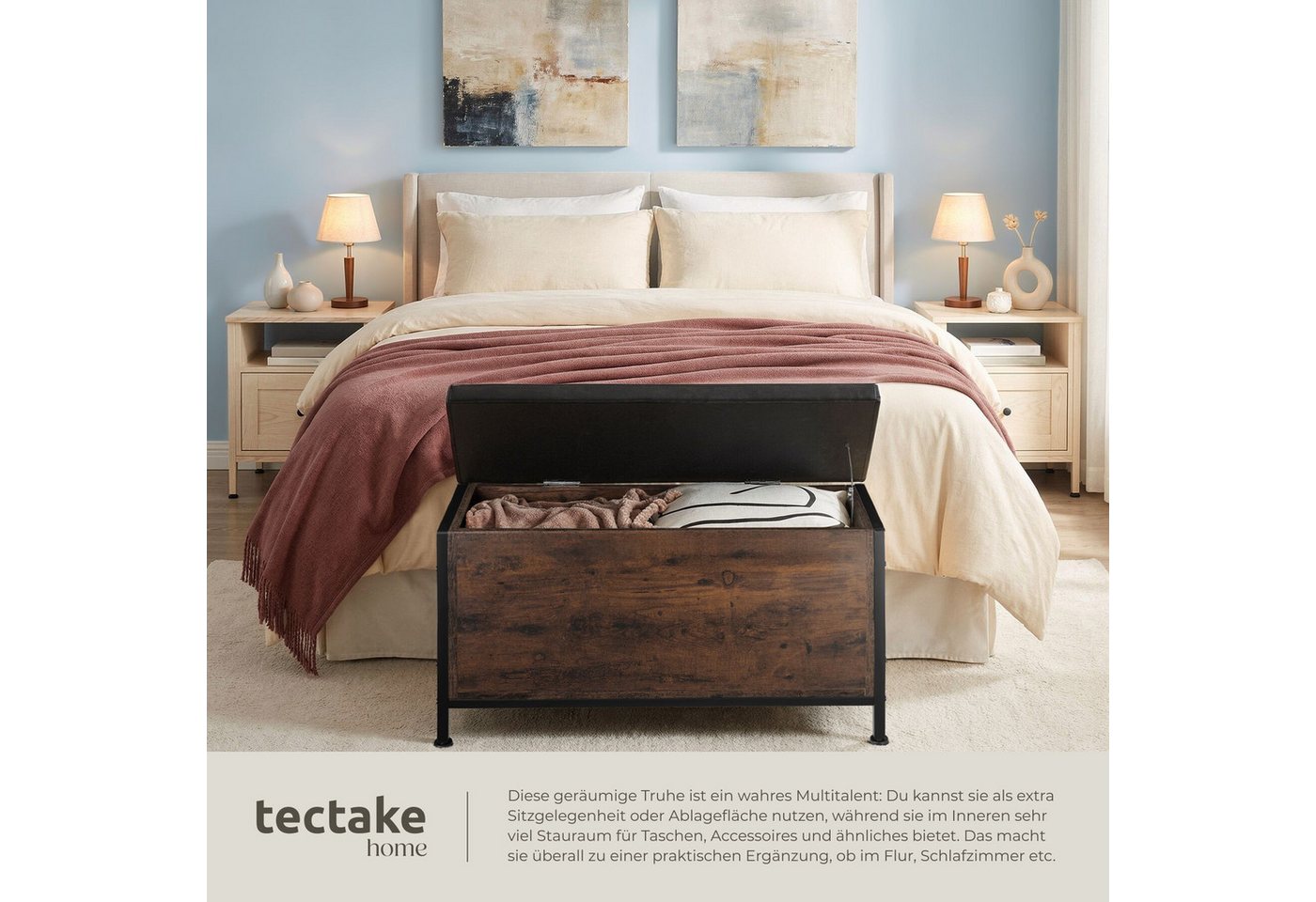 tectake Sitzhocker gepolsterte Sitztruhe, Kunstlederbezug, 81,5 x 41,5 x 50,5 cm (Sitzbank mit Stauraum Calico, in Industrial Holz dunkel, rustikal), großer Sta – Bild 4 von 5
