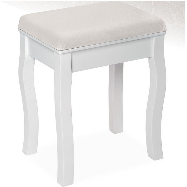 tectake Sitzhocker gepolsterter Schminkhocker, Belastbarkeit 100 kg, 40 x 30 x 51 cm (Frisierhocker, Vintage in weiß), mit Massivholzbeinen, Kunstlederbezug mit