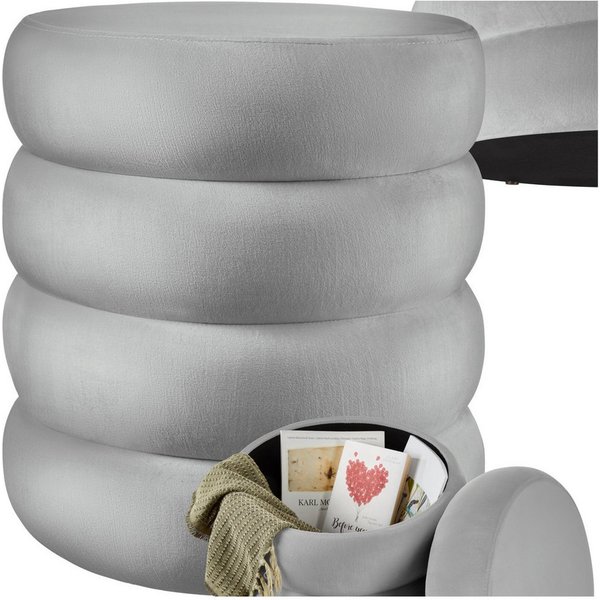 tectake Sitzhocker Schminkhocker Altu, gepolstert, Stauraum, 42 x 42 x 47 cm (rund, 1-St. Samtoptik grau), weicher, pflegeleichter Bezug, Belastbarkeit 120 kg