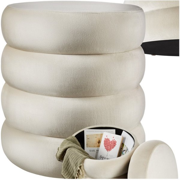 tectake Sitzhocker Schminkhocker Altu, gepolstert, Stauraum, 42 x 42 x 47 cm (rund, 1-St. Samtoptik creme-weiß), weicher, pflegeleichter Bezug, Belastbarkeit 12