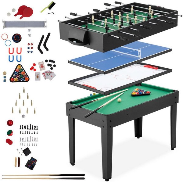 tectake Spieltisch Multigame-Tisch, umfangreiches Zubehörset, 125 x 123 x 83 cm, (Kombi-Spieltisch SirGameALot), 15in1, strapazierfähiges MDF, höhenverstellbare