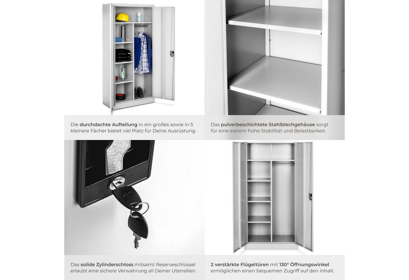 tectake Spind abschließbarer Aktenschrank mit 6 Fächern (Locker Spind, 1-St., in Grad) hochwertiger pulverbeschichteter Stahl – Bild 4 von 5