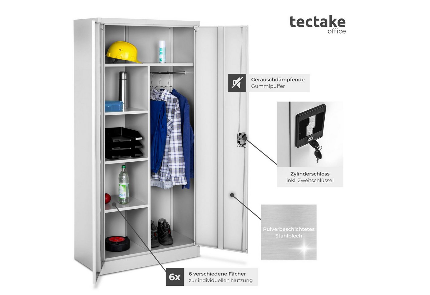 tectake Spind abschließbarer Aktenschrank mit 6 Fächern (Locker Spind, 1-St., in Grad) hochwertiger pulverbeschichteter Stahl – Bild 5 von 5