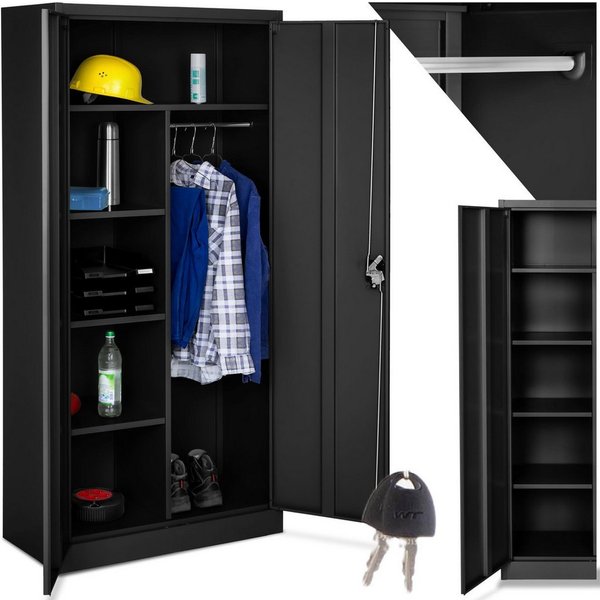 tectake Spind Umkleidespind, 180 x 80 x 40 cm, abschließbar (Stahlschrank, 1-St., in schwarz) aus pulverbeschichtetem Stahl, mit 2 Flügeltüren, mit 6 Fächern