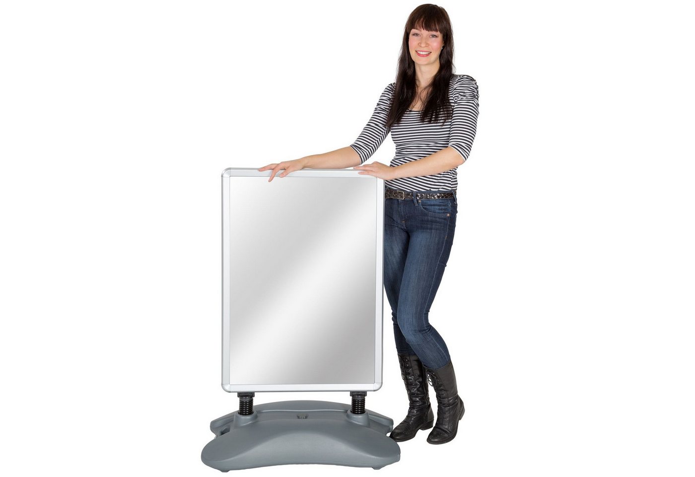 tectake Standtafel Kundenstopper DIN A1, doppelseitig, wetterfest, mit Aluminiumrahmen, (Plakataufsteller, in grau), Fußtank, Klicksystem, abgerundete Ecken, in – Bild 2 von 5