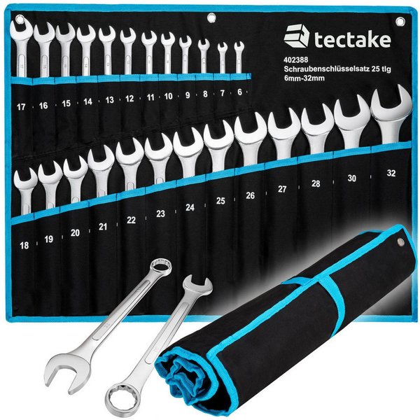 tectake Steckschlüssel Werkzeugkoffer, inklusive Rolltasche mit Ösen (Schraubenschlüssel, 1 St., in schwarz/blau), 25-teilig, umfangreiche Auswahl, 6 - 32 mm, f