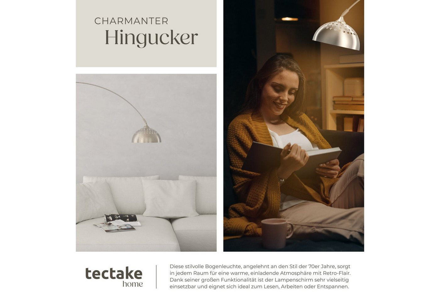 tectake Stehlampe Bogenleuchte aus beschichtetem Stahl, höhenverstellbar 187 - 206 cm, LED, 60 W, Fußschalter, massiver Standfuß mit Bodenschoner – Bild 5 von 5