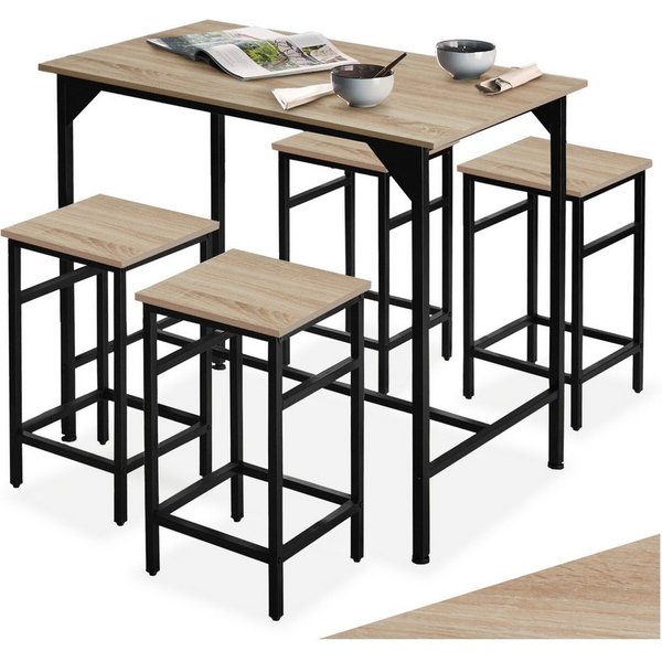 tectake Stehtisch Bistrotisch-Set, mit höhenverstellbaren Kunststofffüßen (Bartisch-Set Edinburgh, 1-St., in Industrial Holz hell, Eiche Sonoma), 5-teilig, Tisc